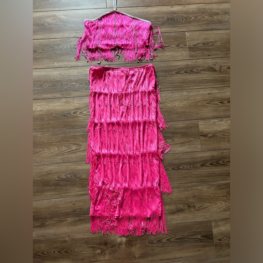 Hot Pink Fringe Skirt Set Sz L